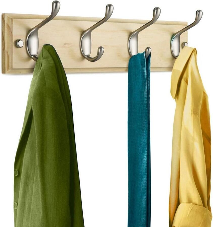 Wandkapstok 42 Cm Muur Wandkapstok Met 4 Kledinghaken Wandmontage Kledingrek Wandgarderobe NATUREL