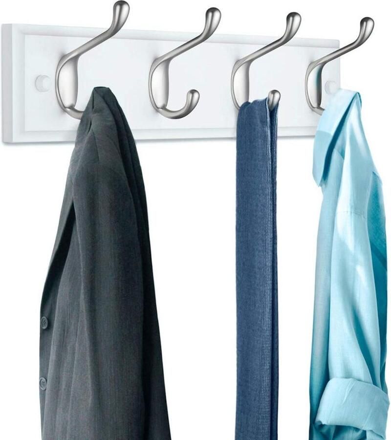 Wandkapstok 42 Cm Muur Wandkapstok Met 4 Kledinghaken Wandmontage Kledingrek Wandgarderobe WIT