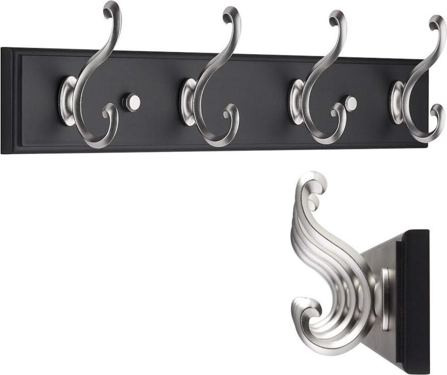 Wandkapstok 42 Cm Muur Wandkapstok Met 4 Kledinghaken Wandmontage Kledingrek Wandgarderobe ZWART