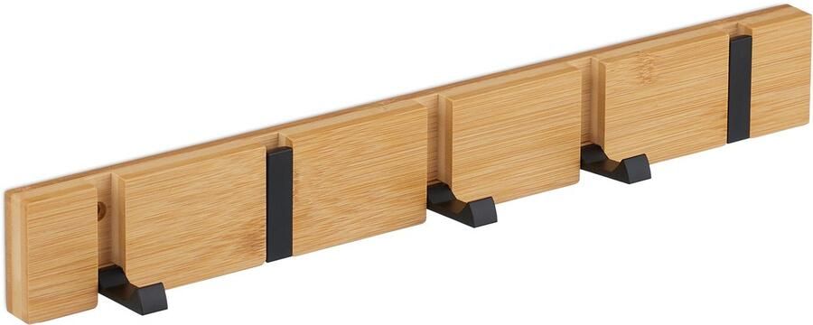 Wandkapstok 5 inklapbare haken met schroeven plakstrip bamboe