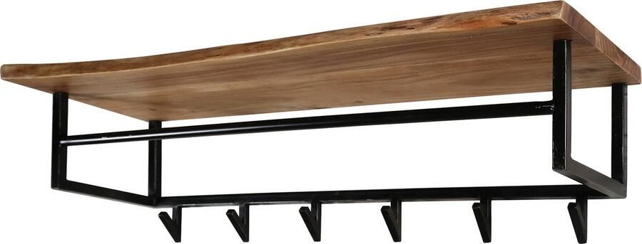 Luce home Wandkapstok Edge 6 haken 100 x 33 x 27 cm kapstok met hoedenplank massief naturel acaciahout met zwart matelen frame landelijk industrieel