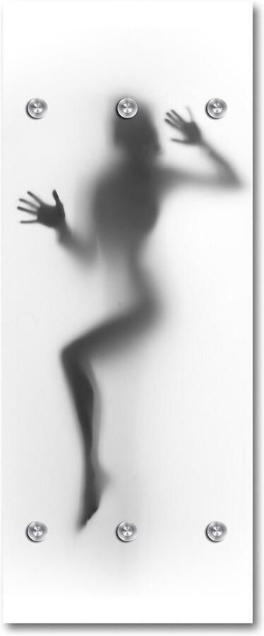 Wandkapstok Acrylglas – Mysterieus Vrouwensilhouet – Moderne Kapstok met Haken & Aluminium Frame – Kunst voor de Hal