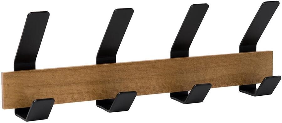 Wandkapstok Antiek Beukenhout 4 Zwarte Haken (8 ophangmogelijkheden) 35 x 12 x 5 cm
