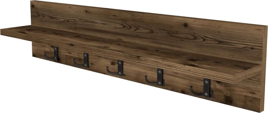 Unbranded Wandkapstok Armando Met Plank 80x11x18 cm Eiken Antiek Spaanplaat en Kunststof Modern Design