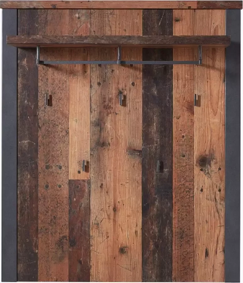 Emob Wandkapstok Carthago 94cm met hoedenplank oude eik antraciet Woonaccessoires outlet Bruin; Antraciet Metaal; Spaanplaat Woonaccessoires outlet Op voorraad - Foto 2