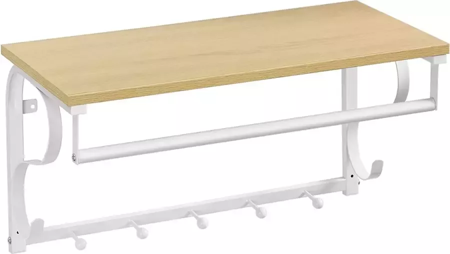 Wandkapstok Garderobe met 5 haken wandhaak met ophangbeugel voor hal slaapkamer badkamer en woonkamer eiken wit LCR11WY