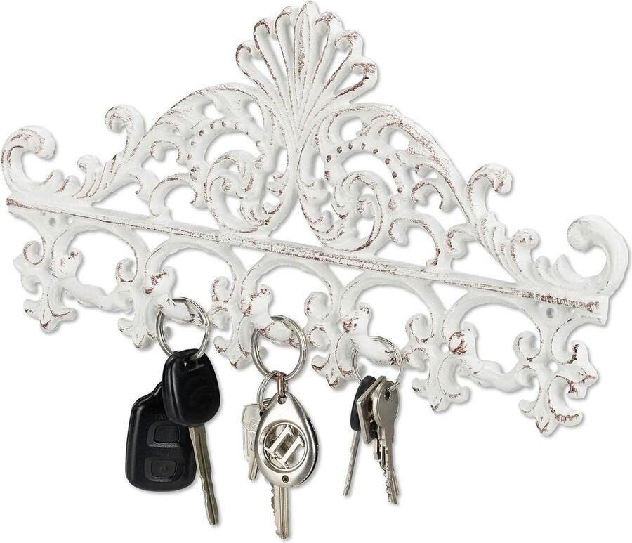 Wandkapstok Gietijzer Antieke Muurkapstok 1 stuk Wit-bruin Gietijzer 17 x 35 x 3.5 cm