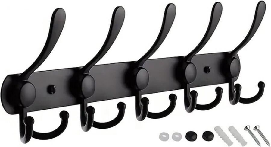 Wandkapstok Haak Roestvrijstalen kapstok (verpakking van 1) Robuuste wand kapstokhaak Premium design roestbestendige kapstokhaak voor het ophangen van gewaden en kleding Zwarte hoge en lage rij haken [1 pakje] 40*3.7*12.7cm