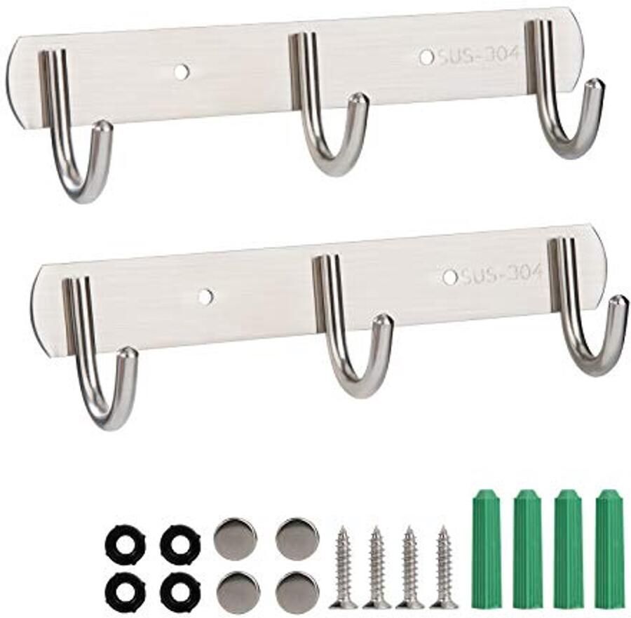 Wandkapstok haken set van 2 Roestvrij staal Ideaal voor slaapkamer badkamer en kantoor