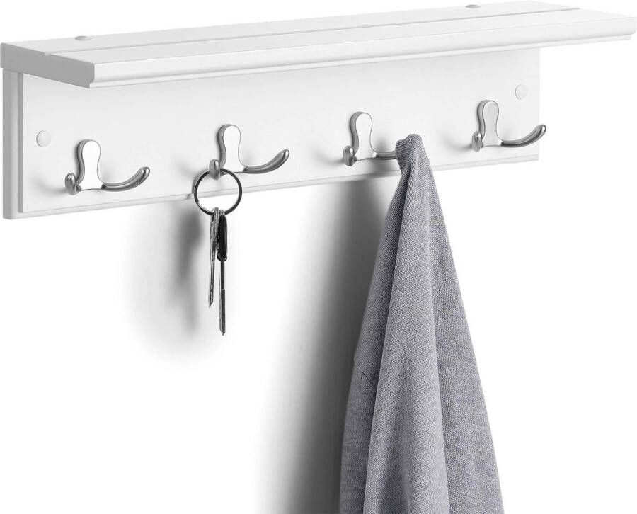 Wandkapstok hal kapstok met 4 dubbele haken met plank kapstokhaak voor badkamer woonkamer keuken wit