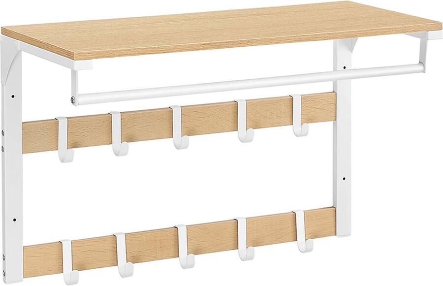 Wall Coat Rack Entryway Organizer Coat Hanger Space-Saving 30 x 65 x 42 cm Brown- White Finish