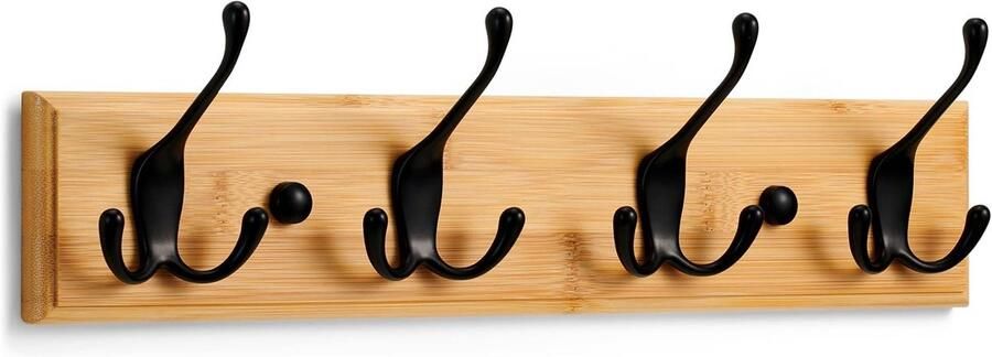 Wandkapstok Hout met 4 Haken 42 cm