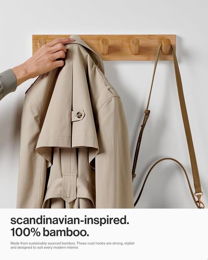 Wandkapstok Hout met 5 Haken Bamboe Stijlvol en Functioneel