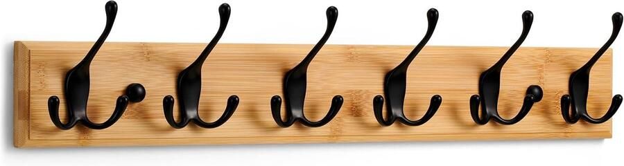 Wandkapstok Hout met Zwarte Haken 6 Haken 59 cm