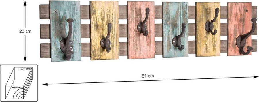 Wandkapstok hout vintage 11 x 81 x 20 cm Wall coat rack hout vintage 11 x 81 x 20 cm