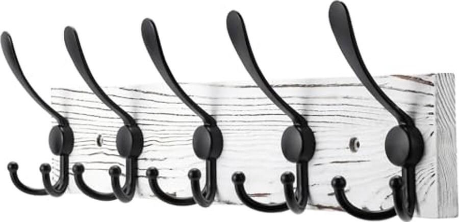 Wandkapstok Houten Hoedenrek voor Wandhaken met 5 Driedubbele Haken