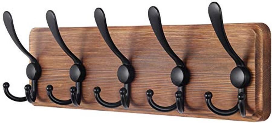 Wandkapstok Houten Met 5 Haken Rustieke Kapstok voor Muur 40 cm Gat tot Gat