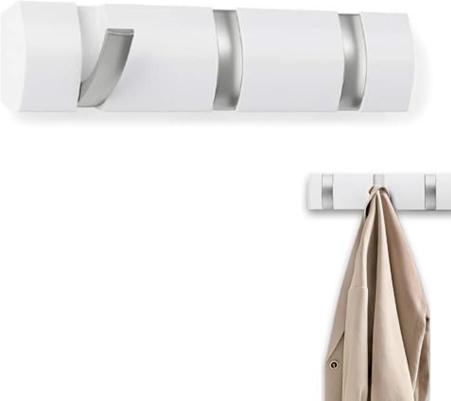 Wandkapstok in modern design Fold 3 kapstokhaken in wit voor jassen mantels sjaals handtassen en meer (23 cm)