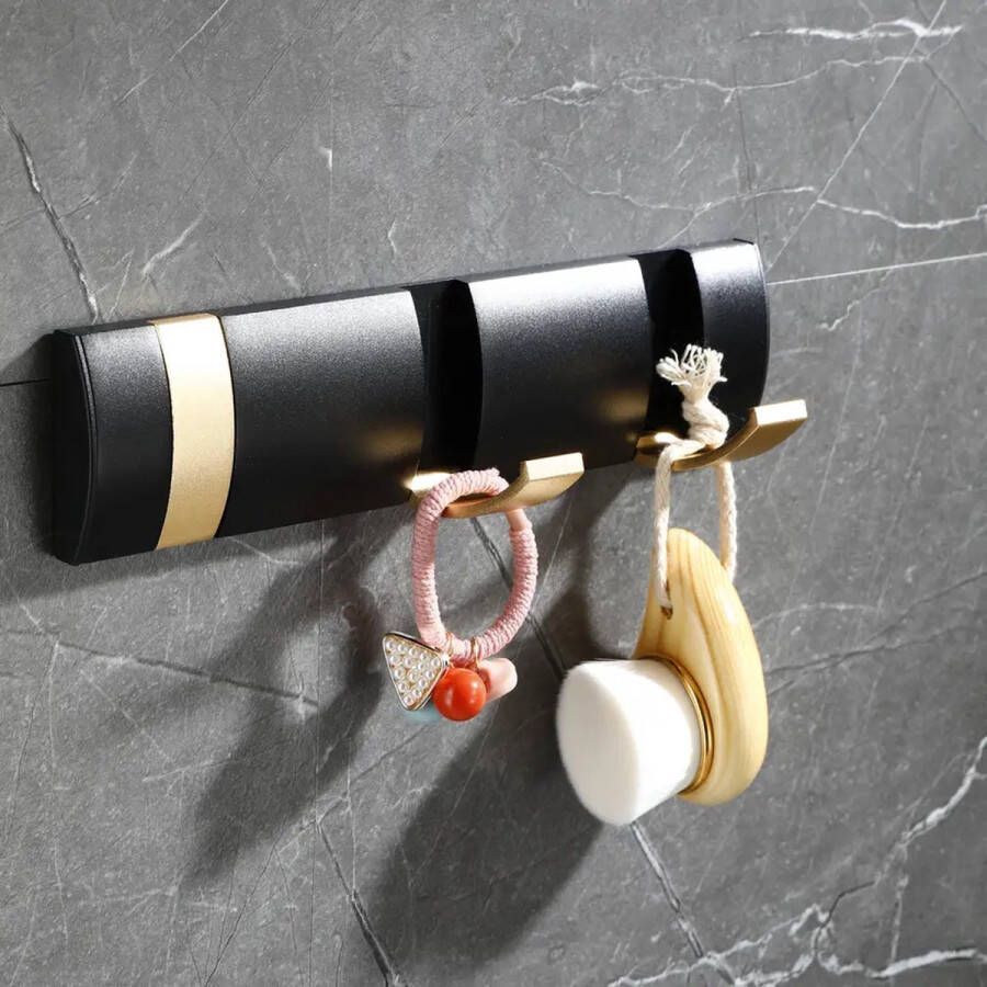 WandKapstok Industrieel Zwart 3 Inklapbare Haken Hangende Kapstok Wandkapstok Industrieel Kinderkamer slaapkamer kantoor Metaal Aluminium - Foto 2