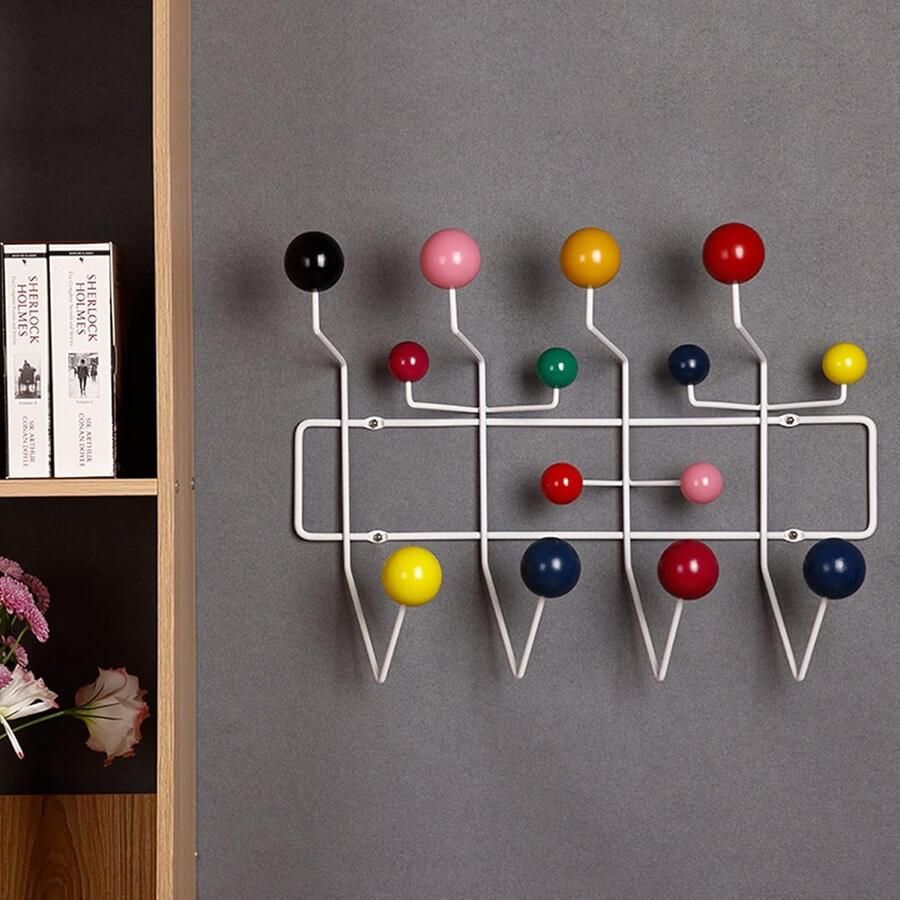 Wandkapstok Ingang Hangende kapstok Klassieke metalen kapstok met geschilderde walnoot massief houten bollenhanger Houtkleurige hanger