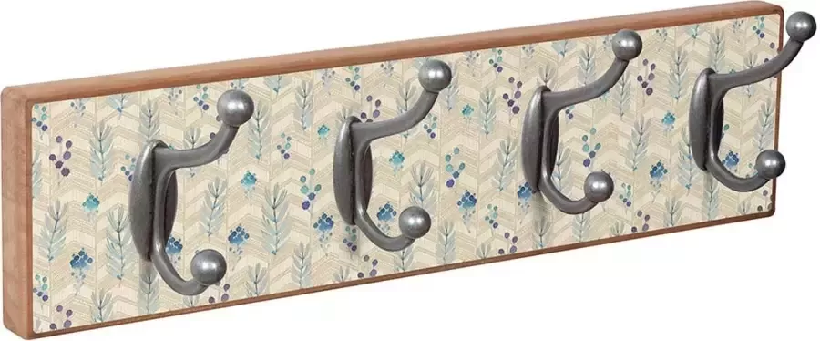 Wandkapstok – Kapstok Blue Plants Antiek Beuken 4 dubbele metalen haken 40 3 x 10 3 x 8 6 cm