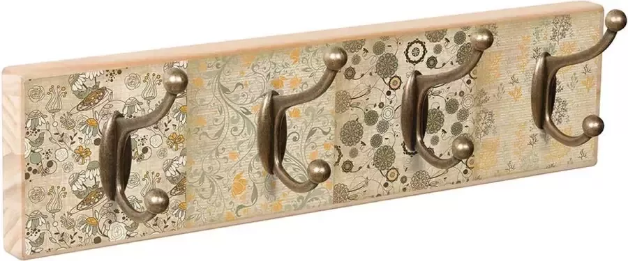 Wandkapstok Kapstok Indian Dream Hout 4 dubbele metalen haken 40 3 x 10 3 x 8 6 cm