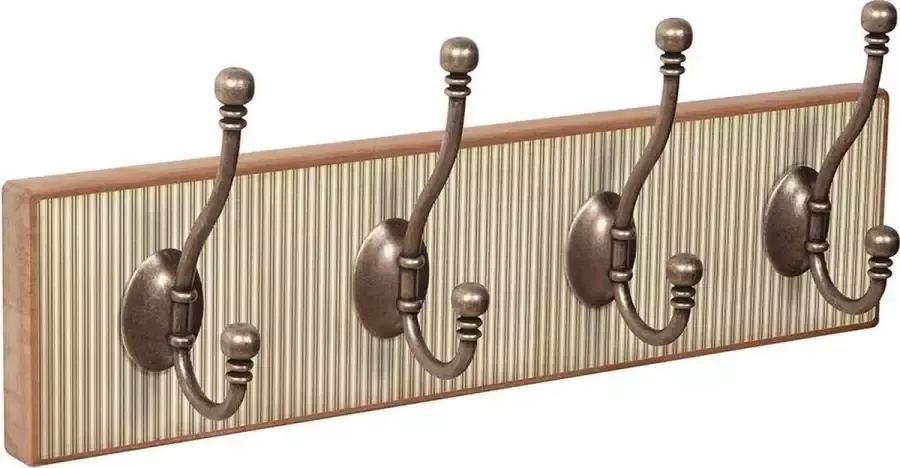 Wandkapstok kapstok Stripes Antiek beuken met 4 dubbele metalen haken