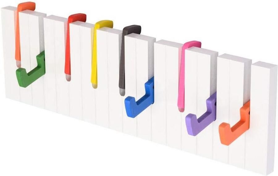 Wandkapstok Kinderkamer Met 9 Ophanghaken Stevig Houten Garderoberek Wit Prachtig Piano Ontwerp