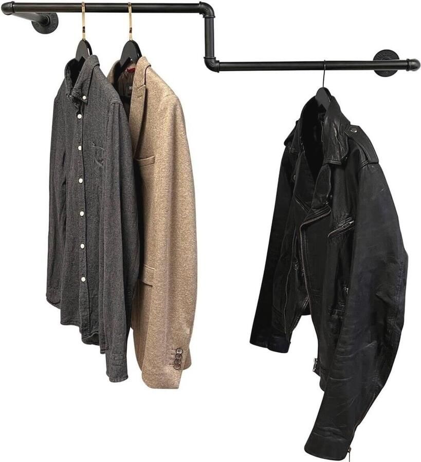 Wandkapstok Kledingstang 100 cm x 30 cm Industrieel Design Zwart Voor Hal Badkamer of Wandmontage