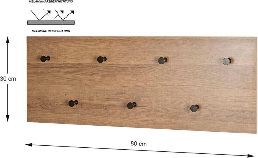 Wandkapstok MDF en Eikenhout Zwart 80 cm Breed 30 cm Hoog