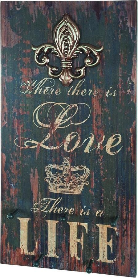 Wandkapstok MDF met Vintagemotief 5 Haken 30 x 7 x 60 cm