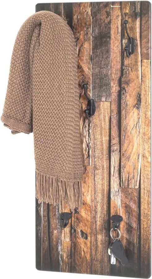 Wandkapstok MDF met Zwart Motief 5 Jashaken Compact 30x5x70 cm