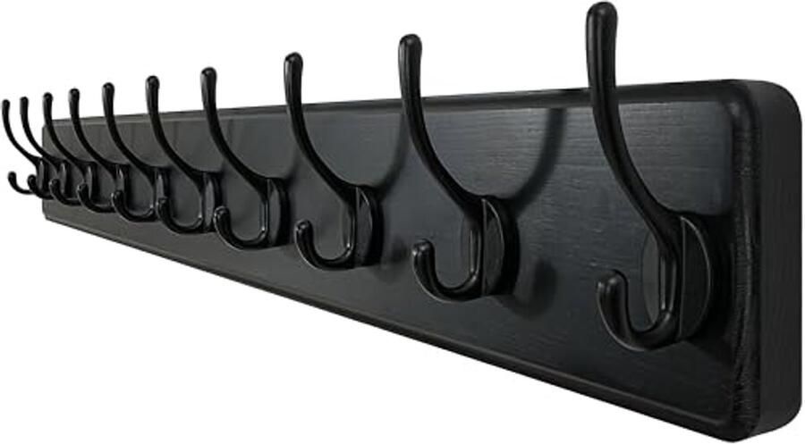 Wandkapstok met 10 Haken 98 cm Lange Houten Kleerhanger voor Jassen en Kleding Muurmontage