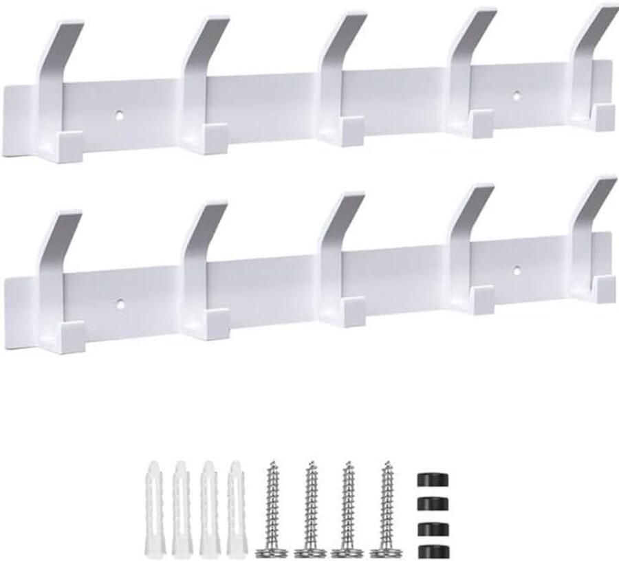 Wandkapstok met 10 haken Wit Metalen Wandgarderobe voor Jassen Hoeden en Handdoeken