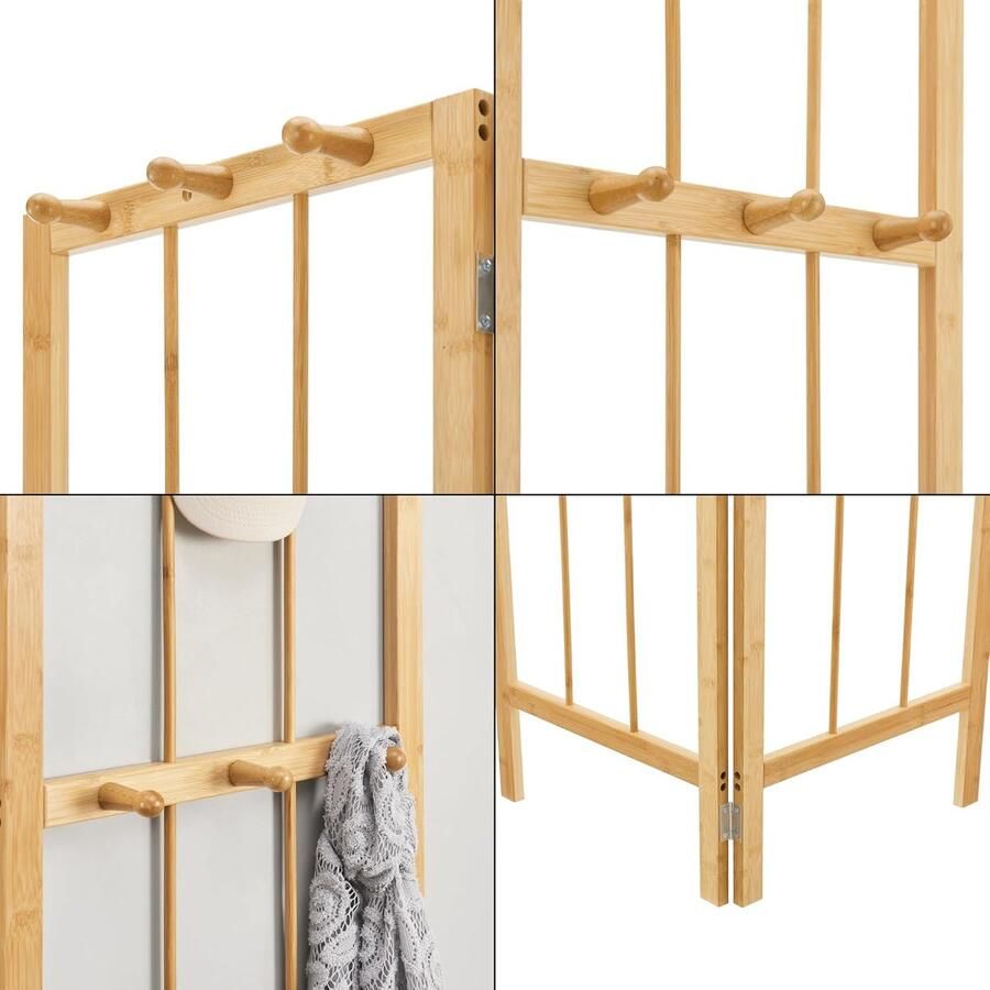 Wandkapstok met 12 haken Opvouwbaar wandpaneel voor hal en entree 165 5x90x8 cm in natuurlijk bamboe