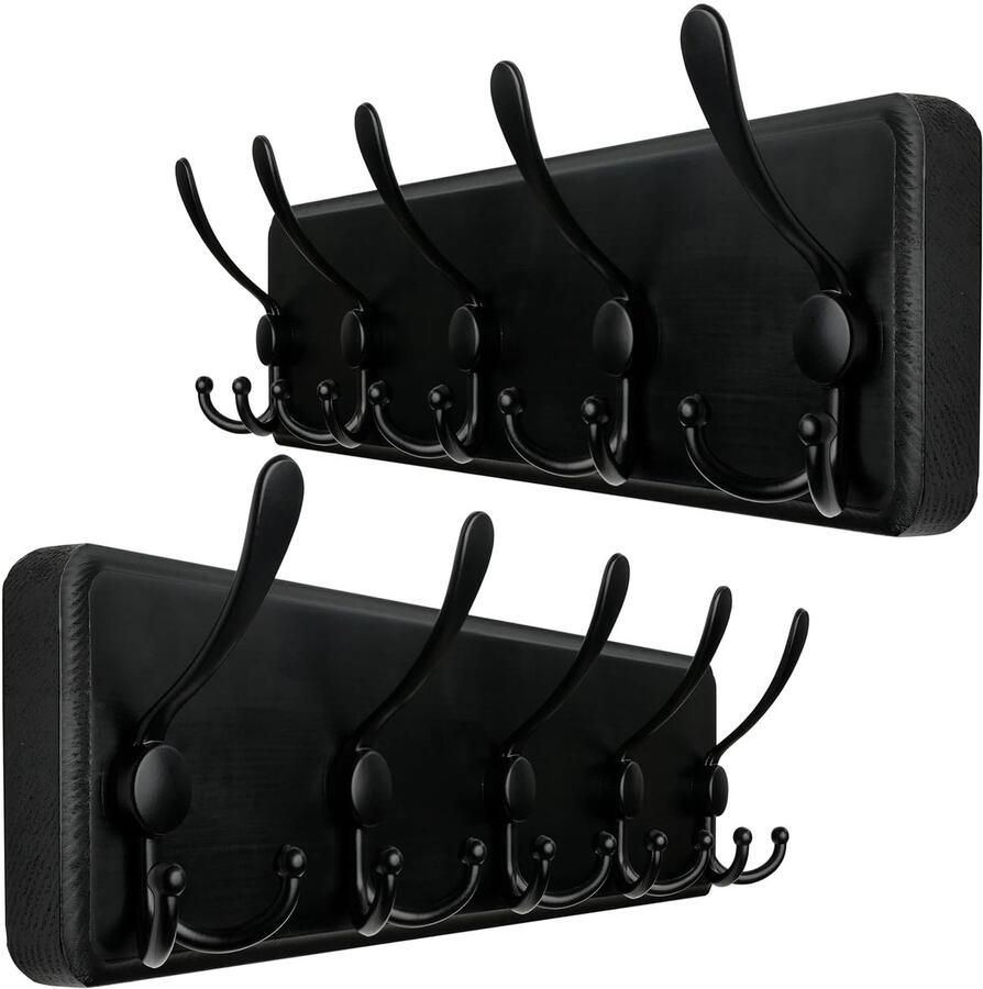 Wandkapstok met 15 haken stevig en functioneel 1 stuk echt hout 44x14x7 cm