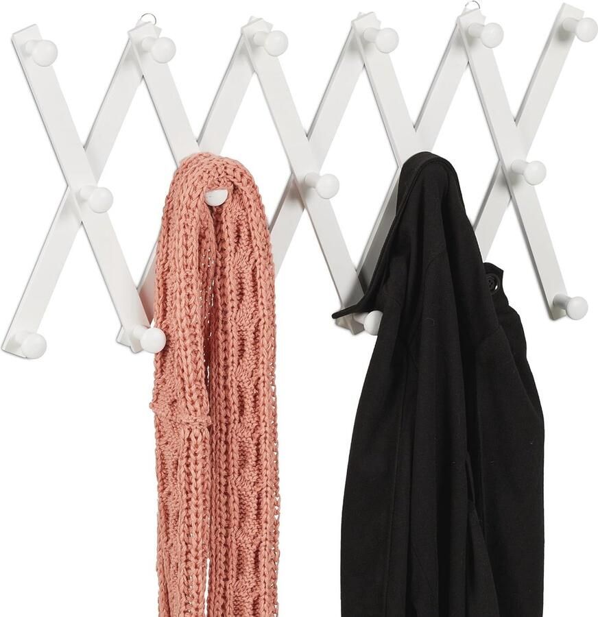 Wandkapstok met 17 haken Uitschuifbare muurkapstok voor jassen tassen en sjaals Modern design in wit