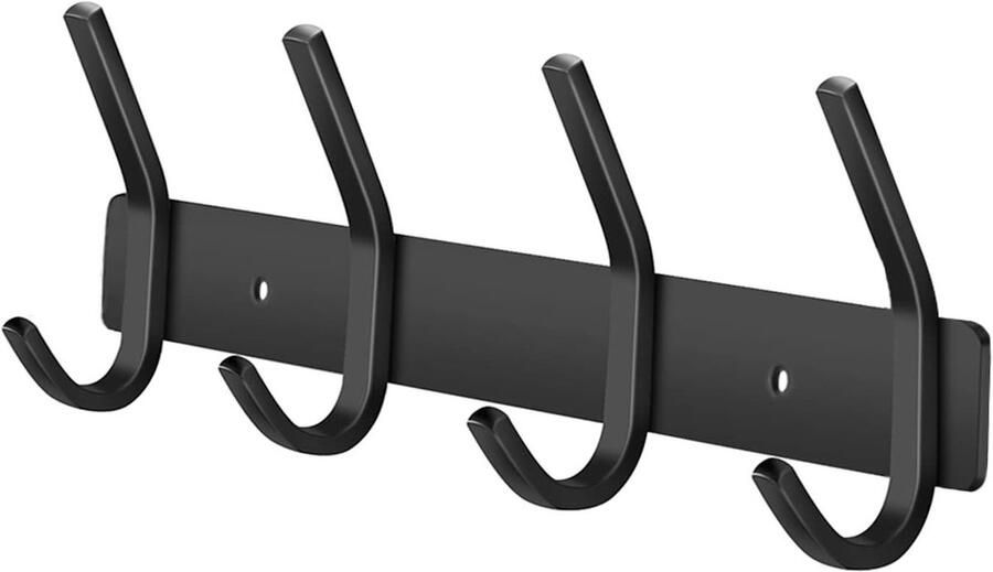 Wandkapstok met 4 haken van roestvrij staal voor slaapkamer badkamer keuken (zwart)
