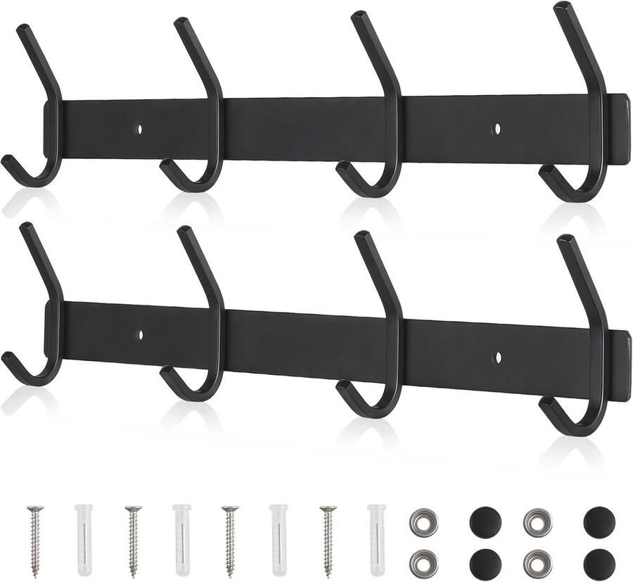 Wandkapstok met 4 Haken voor Gangen en Badkamers Roestvrijstaat Verstelbaar en Draagkrachtig tot 40 kg