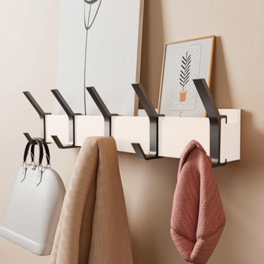 Wandkapstok met 5 Afneembare Dubbele Haken 43 cm Wandkapstok voor Jassen Hoeden Sleutels en Handdoeken