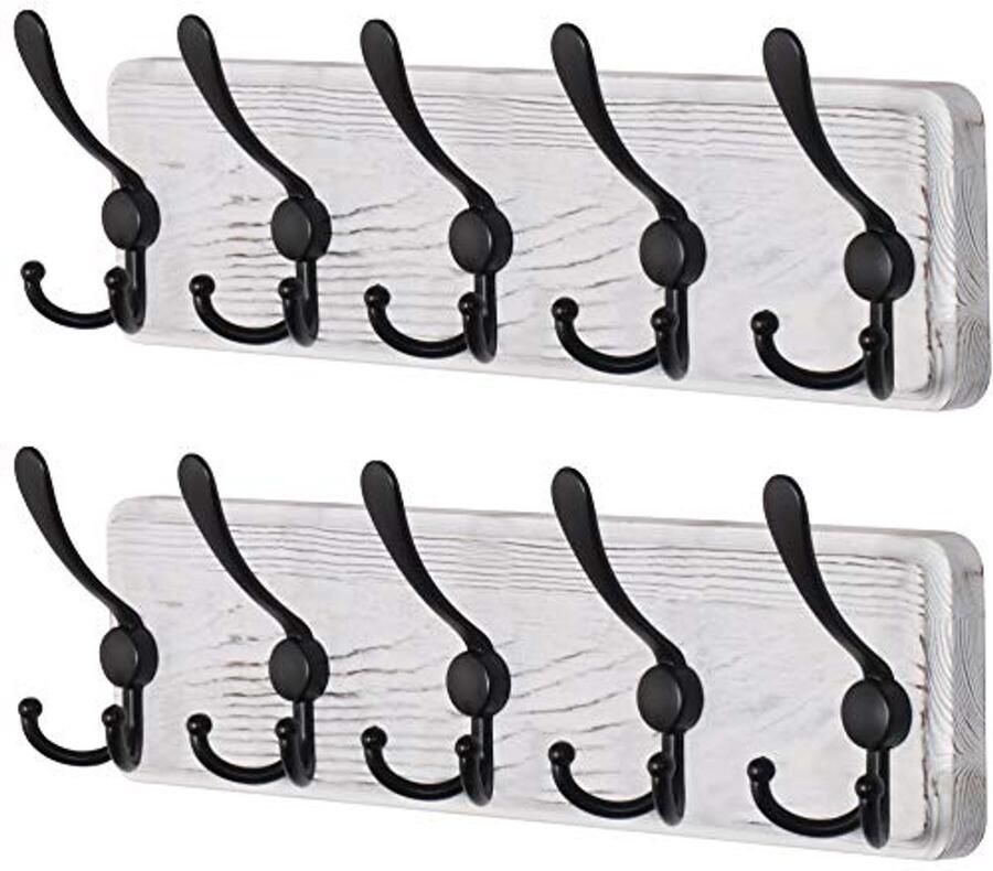 Wandkapstok met 5 Drievoudige Haken Set van 2 Ideaal voor Kleding Jassen Hoeden en Sjaals