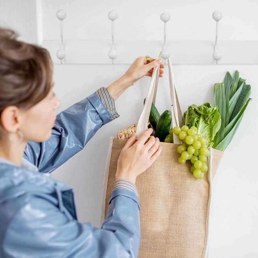 Wandkapstok met 5 haken Dubbele kledinghaken 14x65x7 cm Wit Voor hal of gang hook coat rack wall mounted