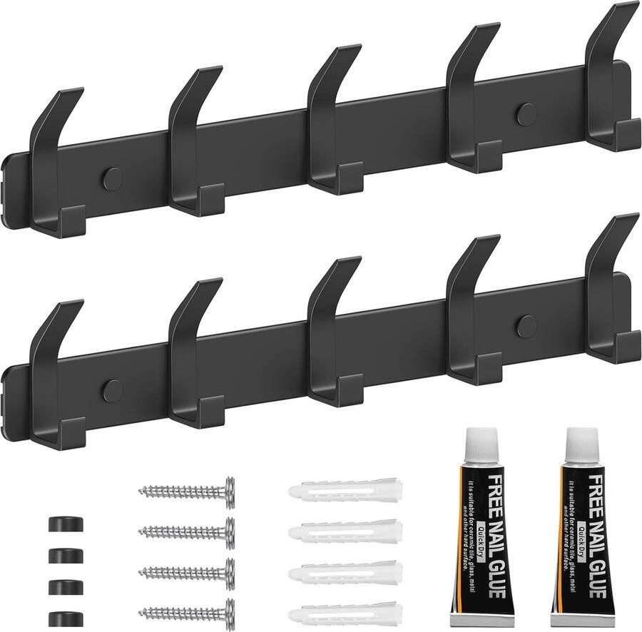 Wandkapstok met 5 Haken Duurzame Roestvrije Kledinghaken voor Keuken en Slaapkamer Eenvoudig te Installeren en Ideaal voor Elk Ruimte