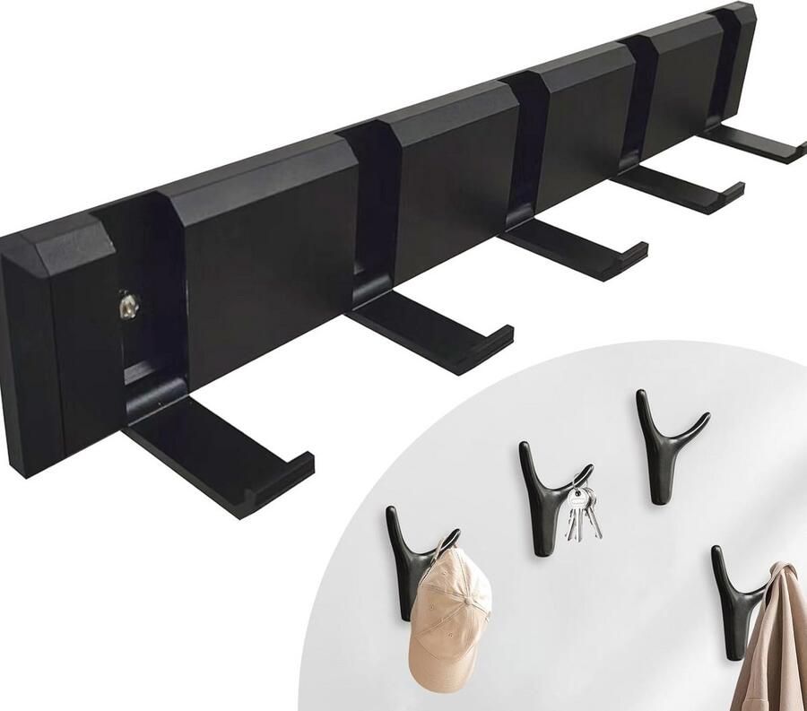 Wandkapstok met 5 haken en 4 wandtapijten – Roestvrij staal en aluminium voor moderne interieurs