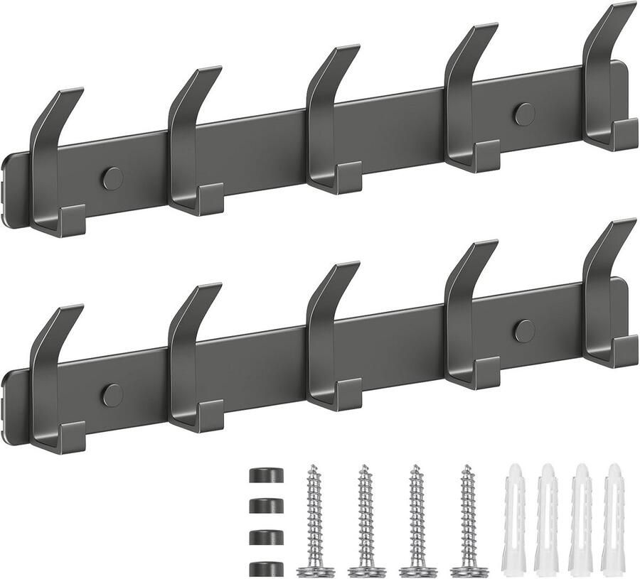 Wandkapstok met 5 haken Kledinghaken Set van 2 Multifunctionele Wandhaken voor Keuken Badkamer en Slaapkamer Grijs