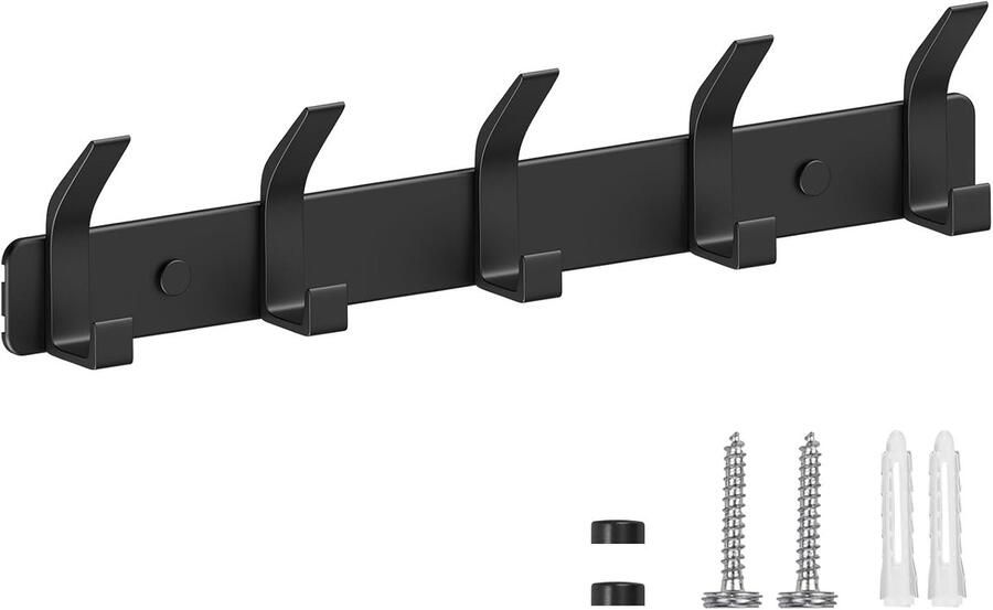 Wandkapstok met 5 Haken Roestvrij Zwart