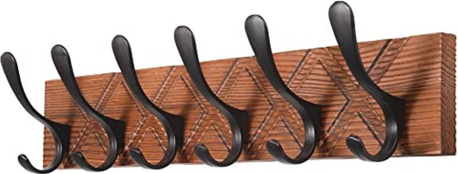 Houten Kapstokhaken in Scandi-Stijl – Garderobelijst met 6 Haken voor Mantels Hoeden Kleding en Sjaals