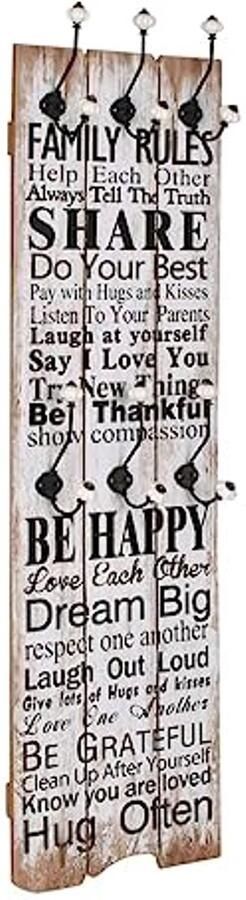 Wandkapstok met 6 Haken Familie Regels 120x40cm Robuuste MDF en Metalen Haken