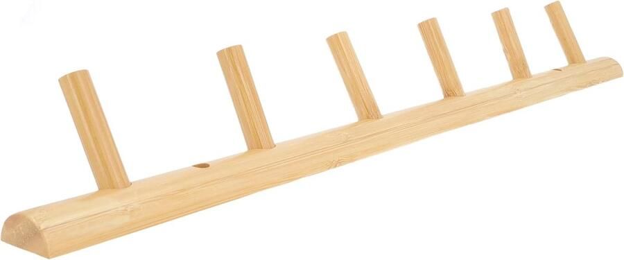 Wandkapstok met 6 Haken voor Badkamer Woonkamer Keuken en Slaapkamer Lichtbruine Houten Kapstok voor Jassen Sleutels en Handdoeken