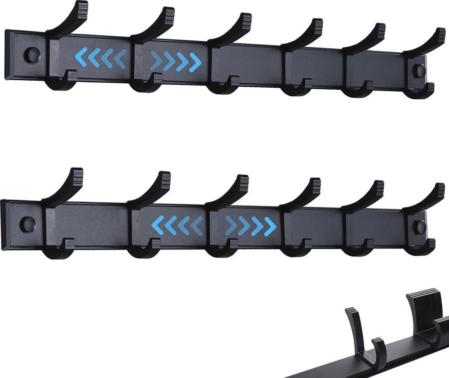 Wandkapstok met 6 Schuifhaken Zwarte Wandmontage voor Jassen en Handdoeken
